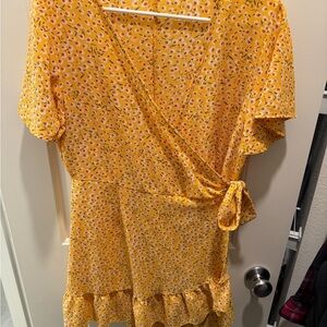 Floral Wrap Yellow Dress